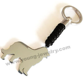 Personalized Silver Golded Retriever w/ Brown Cotton Rope Keyring