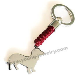 Personalized Silver Dachshund w/ Red Cotton Rope Keyring
