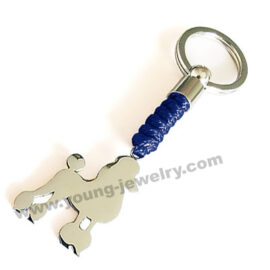 Personalized Silver Poodle w/ Blue Cotton Rope Keyring