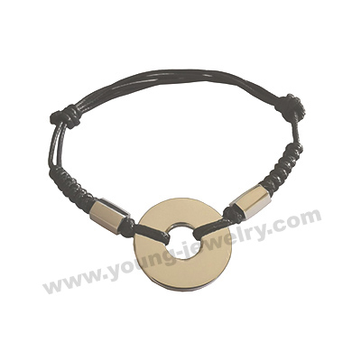 Personalized Round & Tubes w/ Black Rope Bracelets