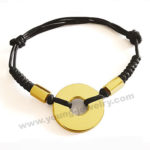 Personalized Gold Round & Tubes w/ Black Rope Bracelets
