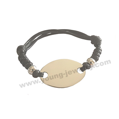 Custom Oval Steel Plate w/ Black Rope Bracelets