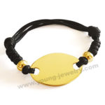 Custom Oval Steel Gold Plate w/ Black Rope Bracelets
