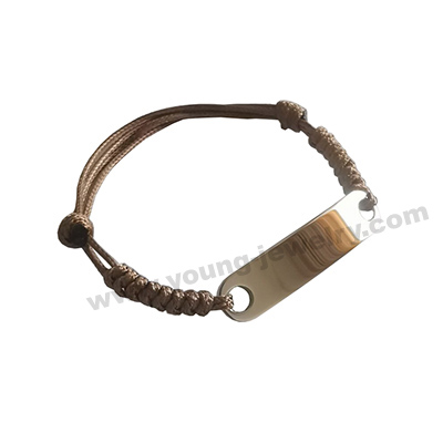 Personalized Steel Plate w/ Brown Rope Bracelets
