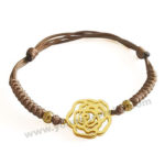 Custom Gold Rose Flower w/ Brown Rope Bracelets For Women