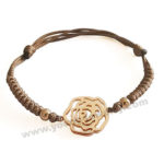 Custom Rose Gold Flower w/ Brown Rope Bracelets For Women