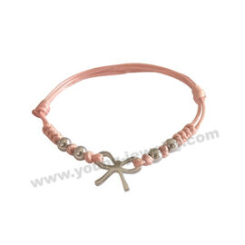 Personalized Bowknot & Steel Balls w/ Pink Rope Bracelets