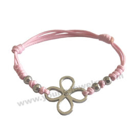 Custom Flower & Steel Balls w/ Pink Rope Bracelets For Women