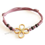 Custom Rose Gold Flower & Steel Black Balls w/ Pink Rope Bracelets For Women