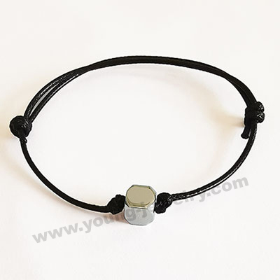 Personalized Mini Segment Angle Cube w/ Black Cotton Rope Bracelets