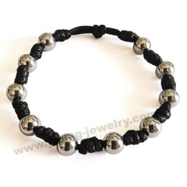 Personalized Silver Steel Balls w/ Knotted Black Rope Bracelets