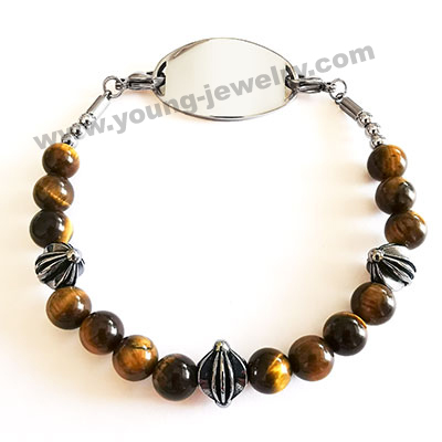 Tiger's Eye & Charm w/ Personalized ID Bracelets for Him