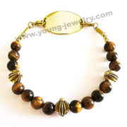 Tiger's Eye & Charm w/ Personalized gold ID Bracelets for Him