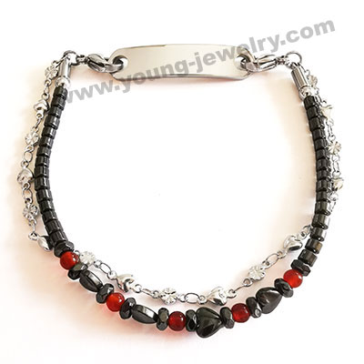 Muti Iron Gall Stones & Steel Chain w/ Personalized ID Bracelets