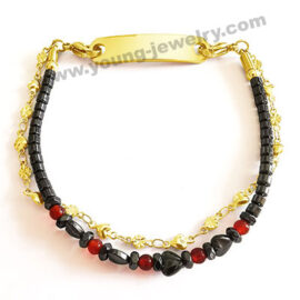 Muti Iron Gall Stones & Steel Chain w/ Personalized gold ID Bracelets