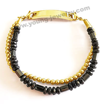 Iron Gall Stones & Ball Chain w/ Personalized Gold gold ID Bracelets