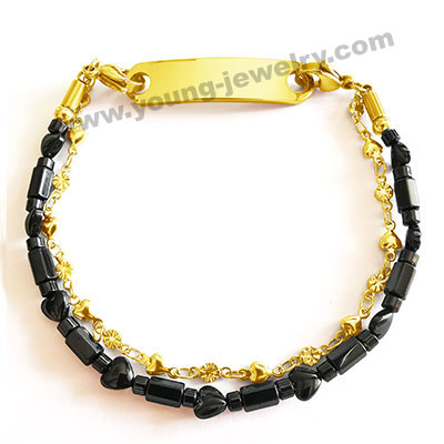 Iron Gall Stones & Steel Chain w/ Custom Gold ID Bracelets