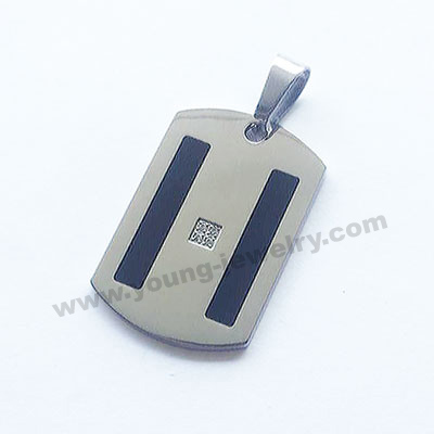 Dog Tag w/ Two Stripes & Zircons Custom Engraving Necklace