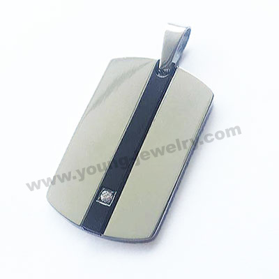 Dog Tag w/ Midde Black & Zircon Custom Engraving Necklace