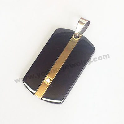 Black Dog Tag w/ Midde Gold & Zircon Custom Engraving Necklace