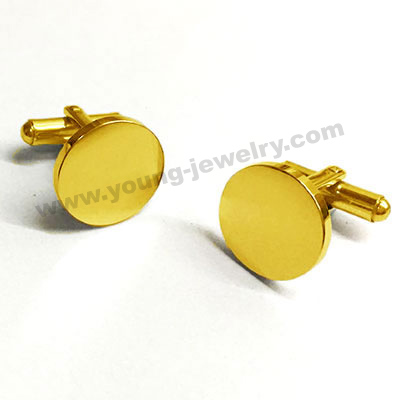 Stainless Steel Picture Engraved Gold Circle Cufflink