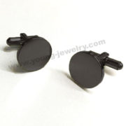 Stainless Steel Picture Engraved Black Circle Cufflink