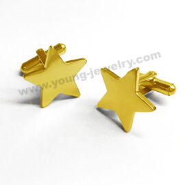 Stainless Steel Picture Engraved Gold Pentastar Cufflink