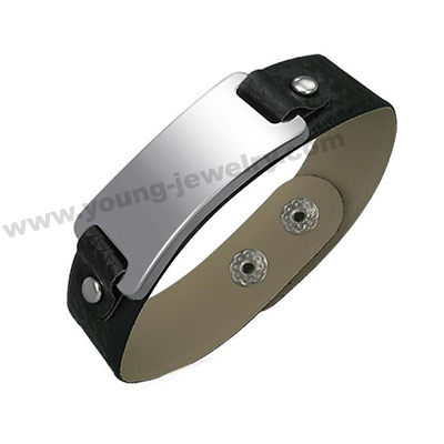 Custom Engraved Black Leather ID Bracelets for Men