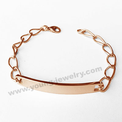 Stainless Steel Rose Gold Chain Engraved ID Bracelet for Women