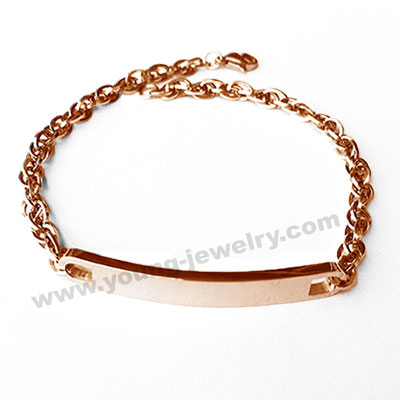 Fashion Women's Steel Rose Gold Chain Engraved ID Bracelet