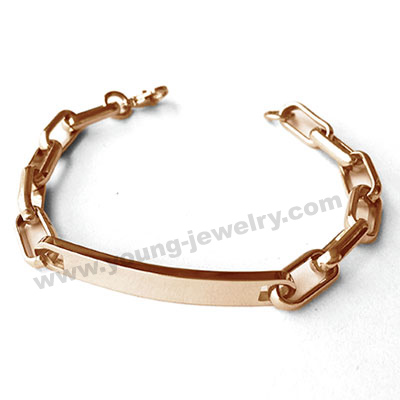 Fashion Steel Rose Gold Chain Engraved ID Bracelet for Women