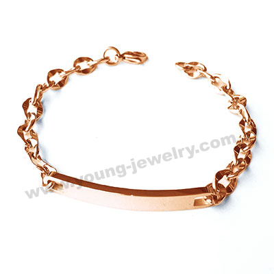Fashion Rose Gold Chain Engraved Slim ID Bracelet for Women