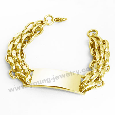 Steel Flat Gold Chain w/ Picture Engraved ID Bracelet