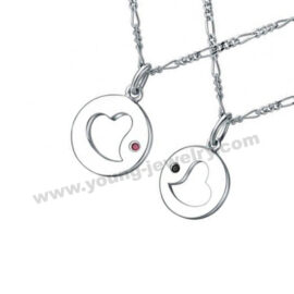 Steel Circle w/ Heart & Zircons Couple Necklace