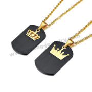Black Dog Tag w/ Gold King & Queen Couple Necklace