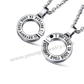 Fashion Circle w/ White & Black Zircon Couple Necklace