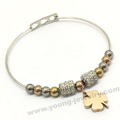 Circle Wire w/ Beads & Engraved Charm Bracelet