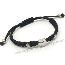Custom Black Braided Rope Bracelet w/ Steel Heart Charm