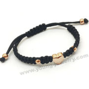 Custom Black Braided Rope Bracelet w/ Steel Rose Gold Heart Charm