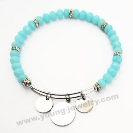 Expandable Circular Coil w/ Blue Beads & Three Custom Round Bracelet