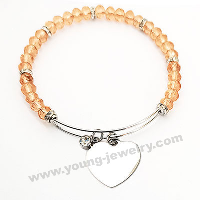 Stainless Steel Expandable Circular Coil w/ Beads & Custom Heart Bracelet