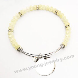 Expandable Circular Coil w/ Grey Beads & Custom Round Bracelet