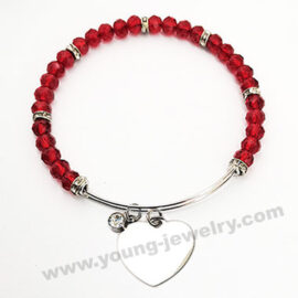 Expandable Circular Coil w/ Red Beads & Custom Heart Bracelet