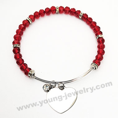 Expandable Circular Coil w/ Red Beads & Custom Heart Bracelet