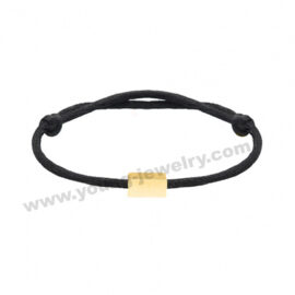 Black Cord Bracelet w/ Stainless Steel Solid Rectangle Plate