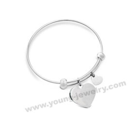 Stainless Steel Expandable Bangle w/ Big & Small Heart Charms