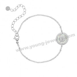 Silver Chain w/ Custom Turnable Circle Charm Bracelet for Her