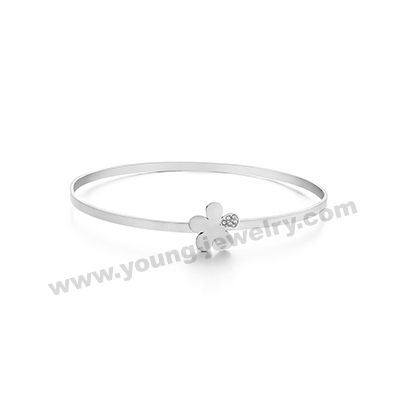 Silver Bangle w/ Custom Flower Charm for Her