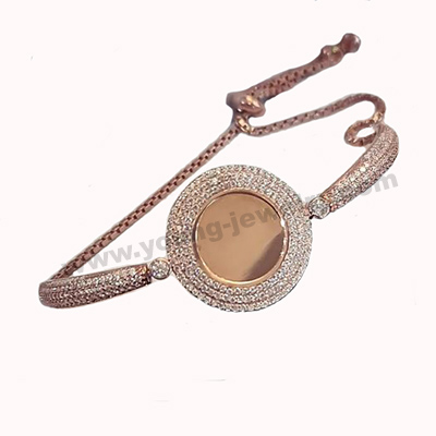 Rose Gold Chain w/ Engraved Rotatable & Zircons Charm Bracelet