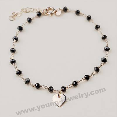 Silver Chain w/ Black Beads & Custom Charm Bracelet